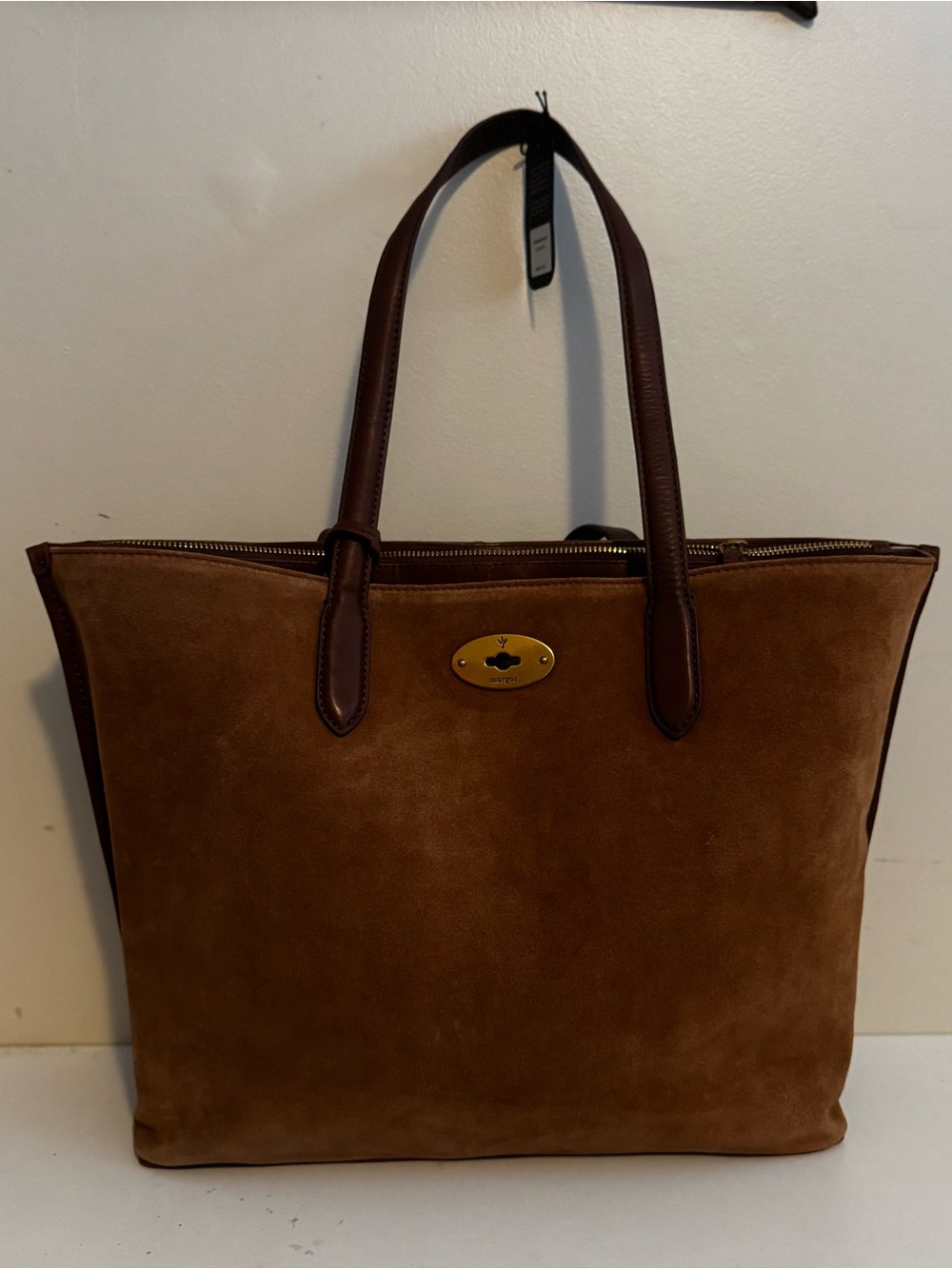 Margot New York Willow Tote Tan Suede With Brown Leather Trim NWT Linen Luxury